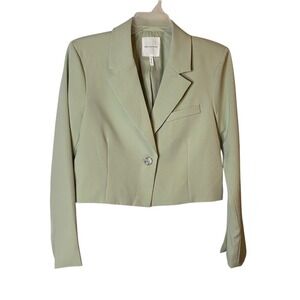 Avec Les Filles Womens Cropped Blazer Mint Green Size Large NWT Single Button